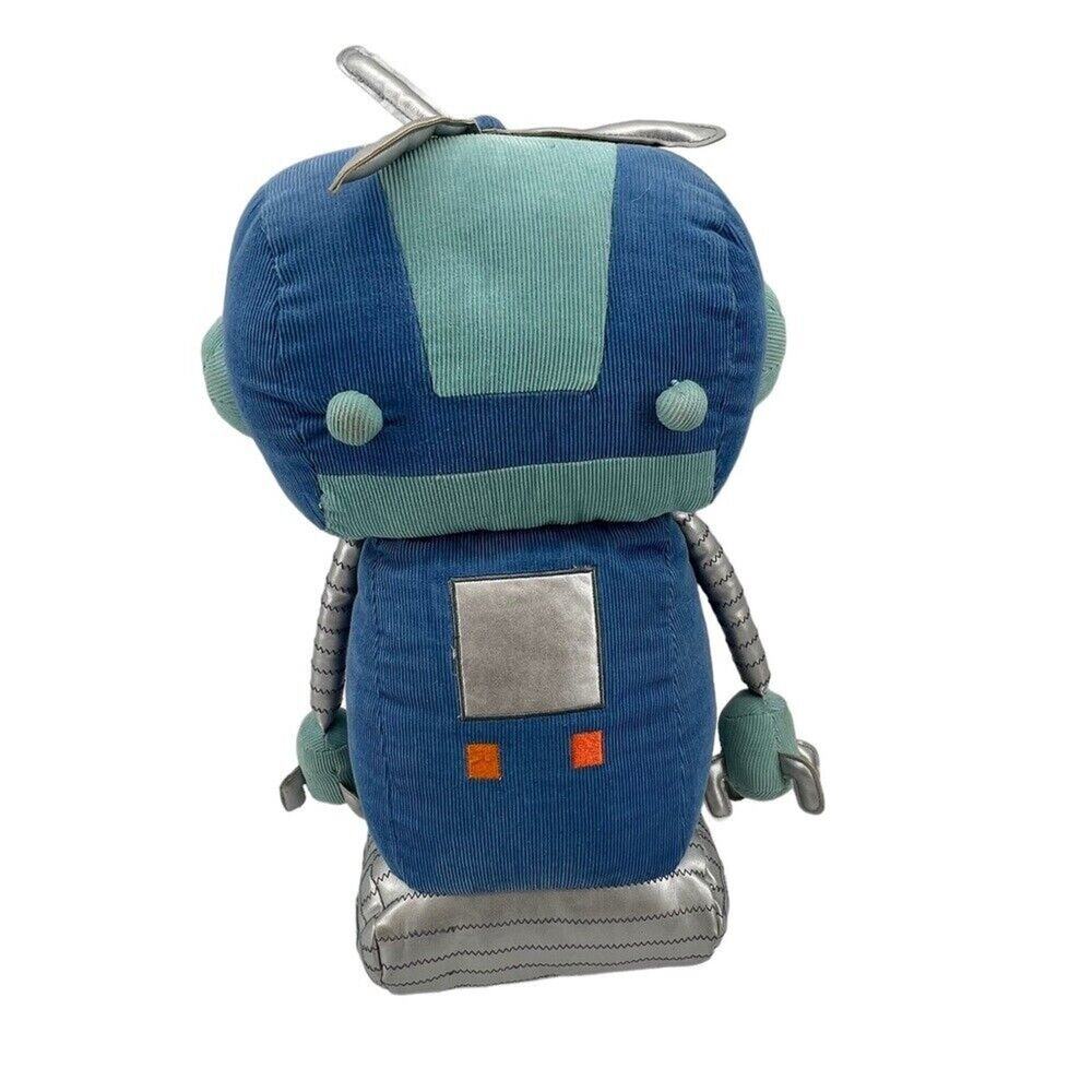 The Land of Nod Robot Plush Stuffed Animal Toy Blue Corduroy Helicopter 15"